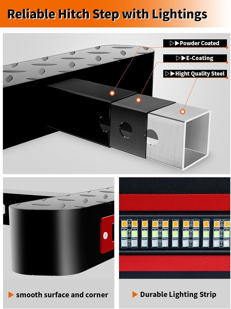 VKU Hitch Step for 2” Receiver with Light 108 LED Brake Lighting(6 Mode) Steel Construction Powder Matte Coated Towing for Trucks Chevy Ford Toyota GMC Dodge RAM Jeep ATVs SUVs Vans 450lbs Max Load - Image 4